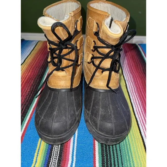 LL Bean Duck Rain Boots Kids 4‎ Lace Up Leather Hiking Hunting Cabincore