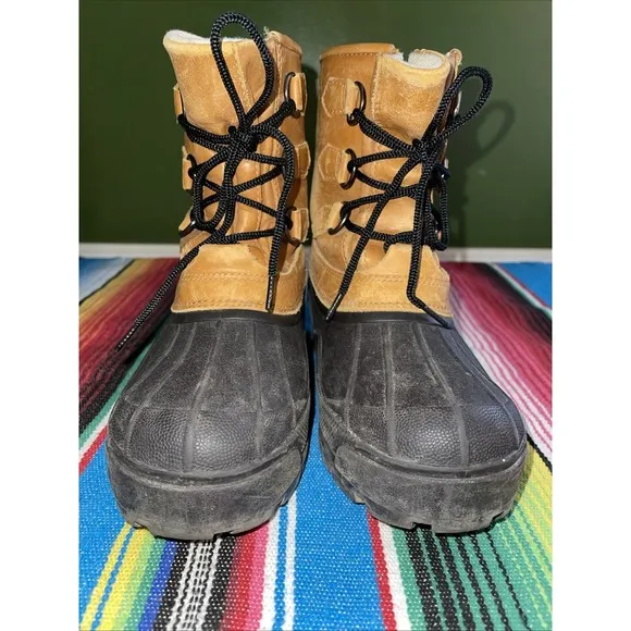 LL Bean Duck Rain Boots Kids 4‎ Lace Up Leather Hiking Hunting Cabincore