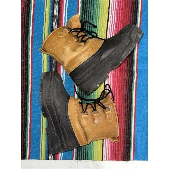 LL Bean Duck Rain Boots Kids 4‎ Lace Up Leather Hiking Hunting Cabincore
