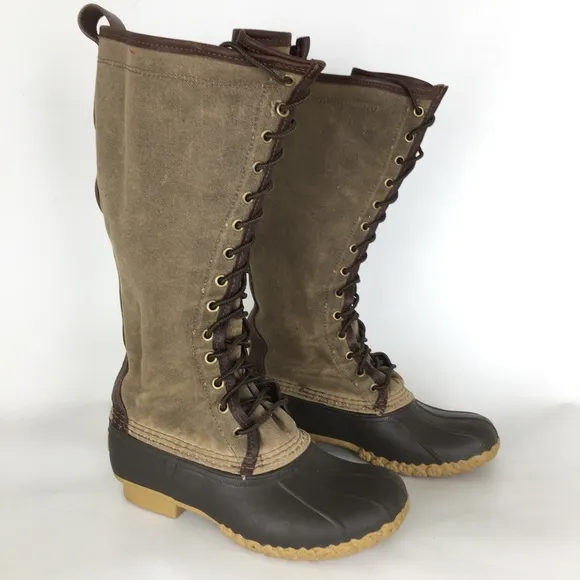 L.L. Bean Tall Waxed Canvas Duck Boots Women’s Sz 6 Maine Hunting Shoes Lace Up