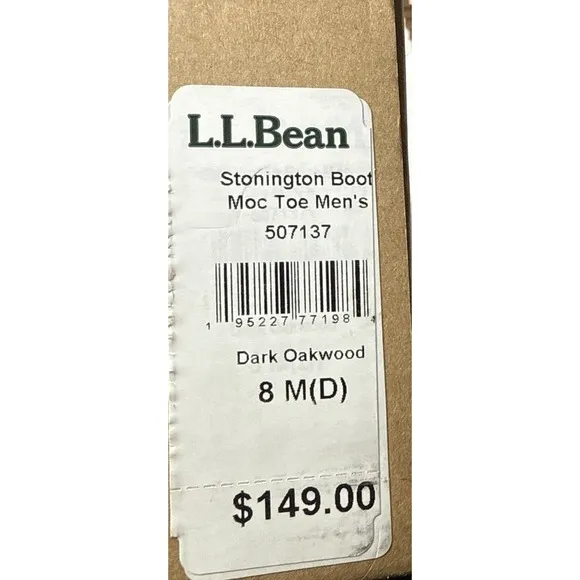 L.L.Bean Men's Stonington Moc Toe Boots - Size 8‎ - NEW Dark Oakwood 507137