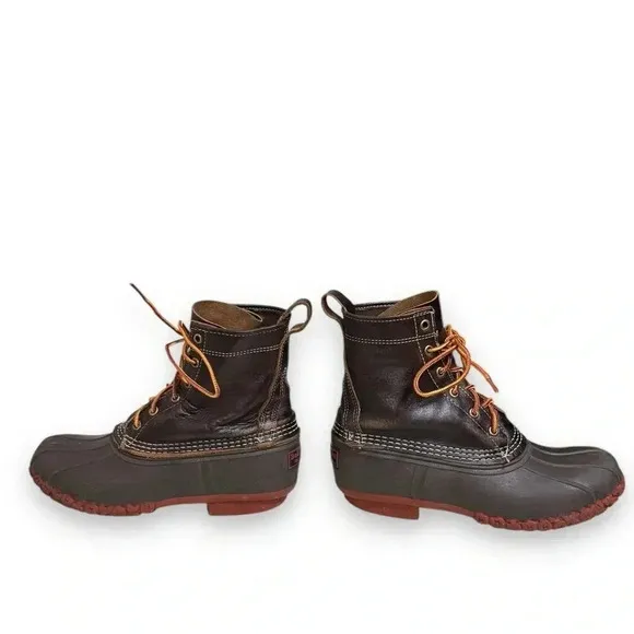 L.L.Bean Original Duck Boots 8&quot; Bison Dark Brown/Brick Red Size Men’s 7