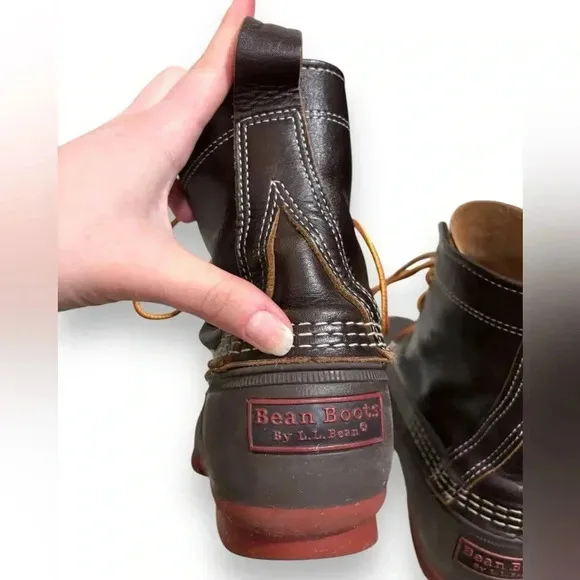 L.L.Bean Original Duck Boots 8&quot; Bison Dark Brown/Brick Red Size Men’s 7