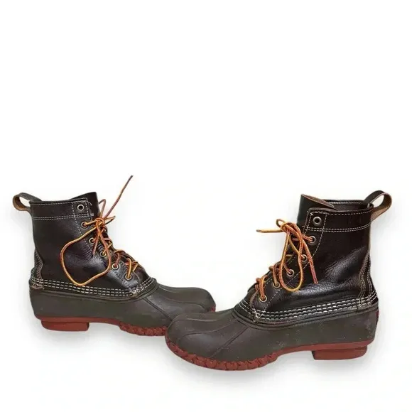 L.L.Bean Original Duck Boots 8&quot; Bison Dark Brown/Brick Red Size Men’s 7