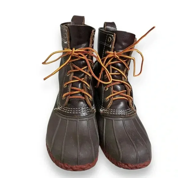 L.L.Bean Original Duck Boots 8&quot; Bison Dark Brown/Brick Red Size Men’s 7