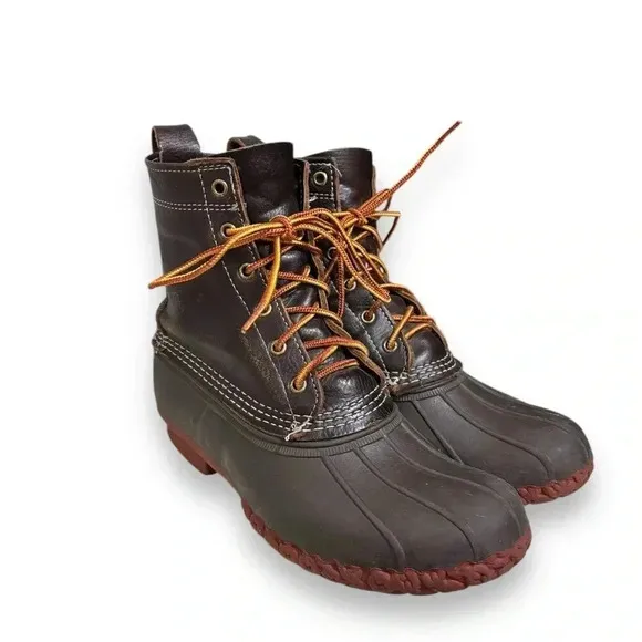L.L.Bean Original Duck Boots 8&quot; Bison Dark Brown/Brick Red Size Men’s 7