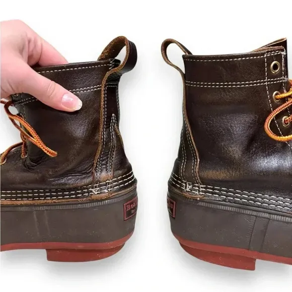 L.L.Bean Original Duck Boots 8&quot; Bison Dark Brown/Brick Red Size Men’s 7