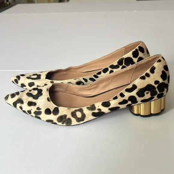 LÍNEA PAOLO  LEOPARD 🐆 block HEELS GOLD HEELS size9M. Slightly used.