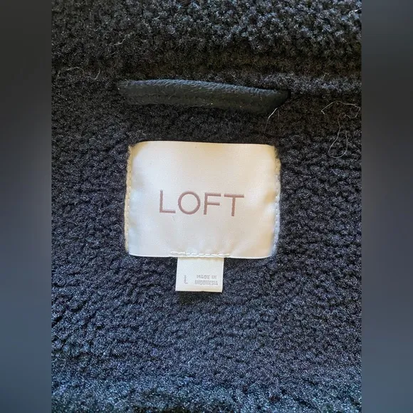 Loft Black Faux Suede Sherpa Moto Zip Up Coat Aviator Jacket