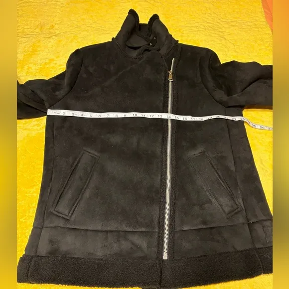 Loft Black Faux Suede Sherpa Moto Zip Up Coat Aviator Jacket