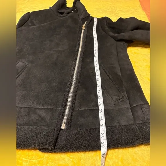 Loft Black Faux Suede Sherpa Moto Zip Up Coat Aviator Jacket