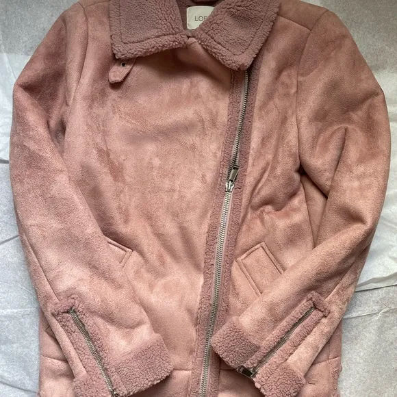 Loft Women's Faux Suede Aviator Jacket Magic Mauve XS NWT