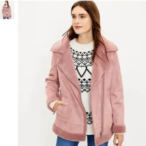 Loft Women's Faux Suede Aviator Jacket Magic Mauve XS NWT