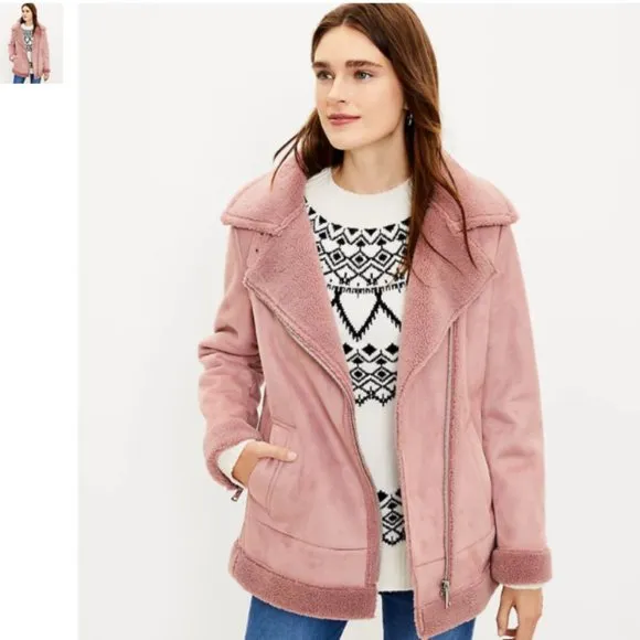 Loft Women's Faux Suede Aviator Jacket Magic Mauve XS NWT