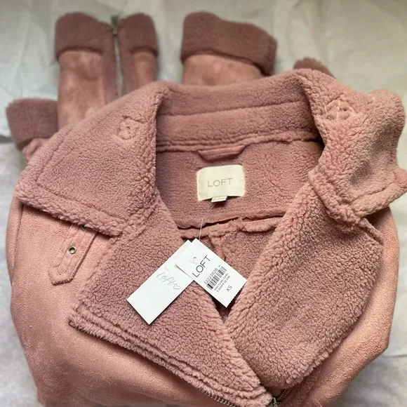 Loft Women's Faux Suede Aviator Jacket Magic Mauve XS NWT