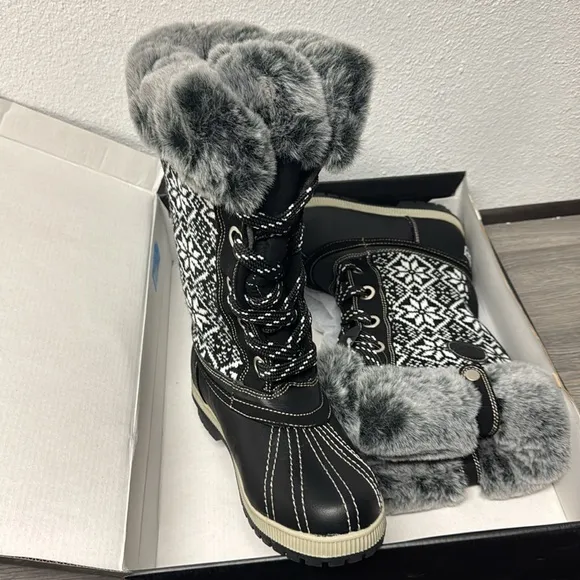 London Fog Melton 2 Women's Winter Boots Black and Gray Winter Boots