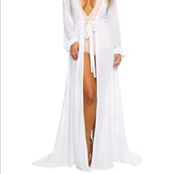 Long Hollywood robe long duster cover up lingerie pinup floor length bridal