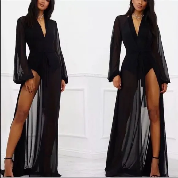 Long Hollywood robe long duster cover up lingerie pinup floor length bridal