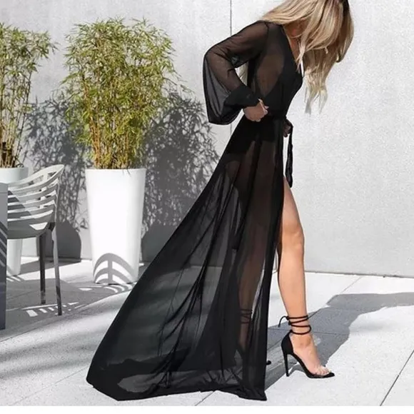 Long Hollywood robe long duster cover up lingerie pinup floor length bridal