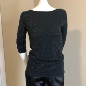Long sleeve boat neck fully beaded lightweight top