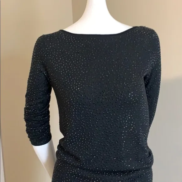 Long sleeve boat neck fully beaded lightweight top
