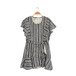 LoveShackFancy Black Cream Textured Flutter Sleeve Mini Wrap Style Dress