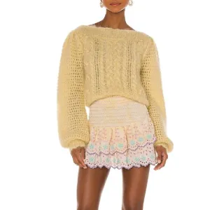 LoveShackFancy Vyoma Pullover Alpaca Sweater in Yellow Size Small Like New