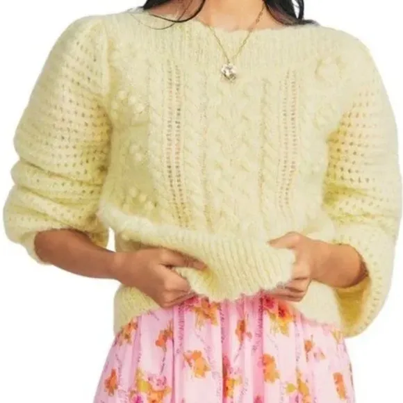 LoveShackFancy Vyoma Pullover Alpaca Sweater in Yellow Size Small Like New