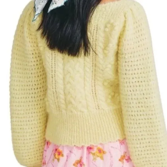 LoveShackFancy Vyoma Pullover Alpaca Sweater in Yellow Size Small Like New