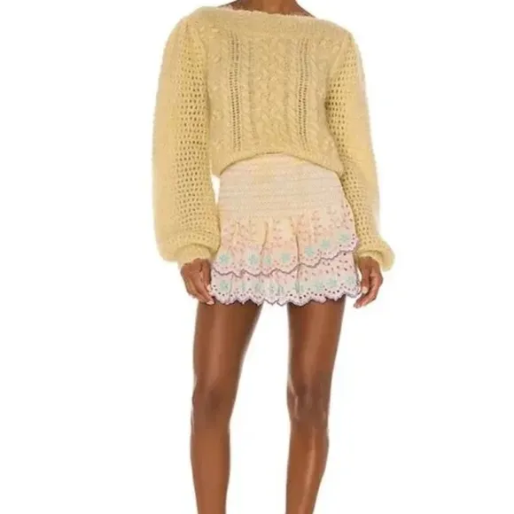 LoveShackFancy Vyoma Pullover Alpaca Sweater in Yellow Size Small Like New