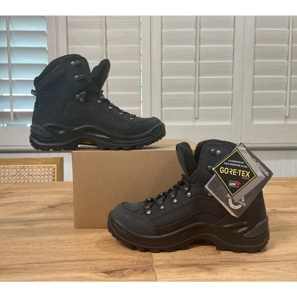 LOWA Women's Renegade GTX Mid Hiking Boots Black Nubuck Size 7 US 38 EU NWOB