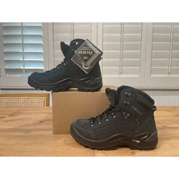 LOWA Women's Renegade GTX Mid Hiking Boots Black Nubuck Size 7 US 38 EU NWOB