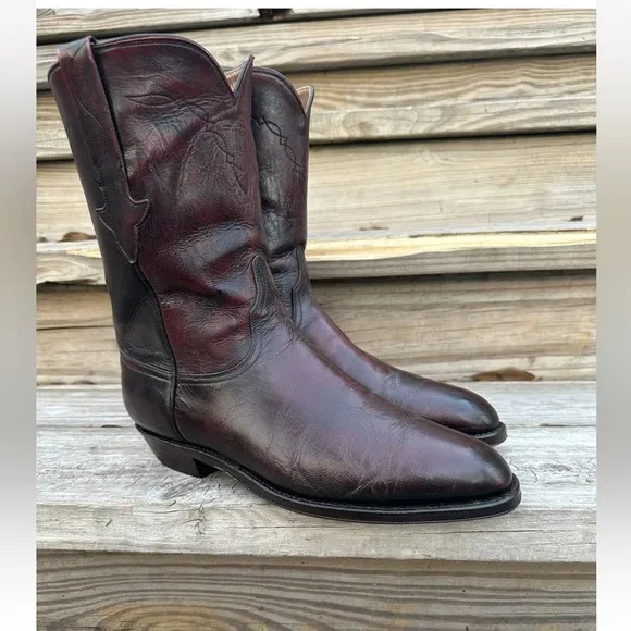 Lucchese Classics Ox Blood Brown Label Italian Goat Skin Roper BOOTS 9.5 E