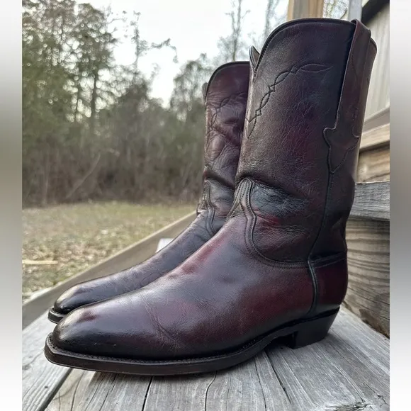 Lucchese Classics Ox Blood Brown Label Italian Goat Skin Roper BOOTS 9.5 E