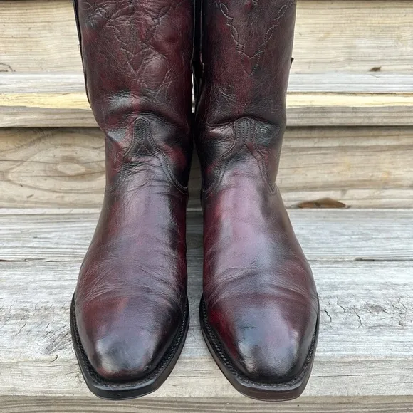 Lucchese Classics Ox Blood Brown Label Italian Goat Skin Roper BOOTS 9.5 E