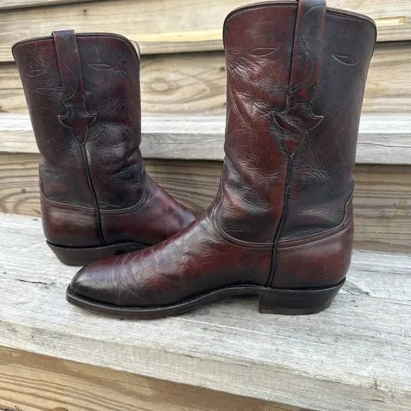 Lucchese Classics Ox Blood Brown Label Italian Goat Skin Roper BOOTS 9.5 E