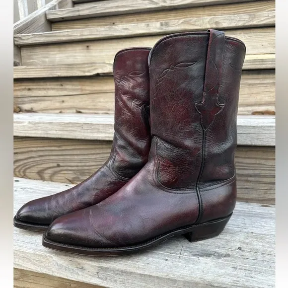 Lucchese Classics Ox Blood Brown Label Italian Goat Skin Roper BOOTS 9.5 E