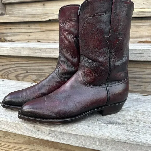 Lucchese Classics Ox Blood Brown Label Italian Goat Skin Roper BOOTS 9.5 E