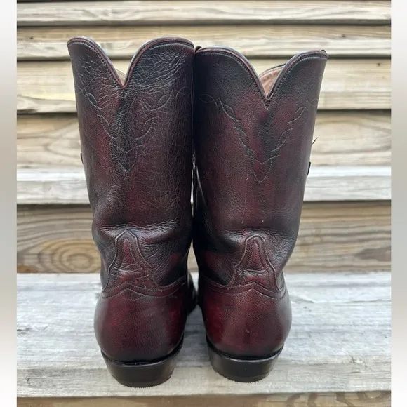 Lucchese Classics Ox Blood Brown Label Italian Goat Skin Roper BOOTS 9.5 E