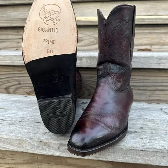 Lucchese Classics Ox Blood Brown Label Italian Goat Skin Roper BOOTS 9.5 E
