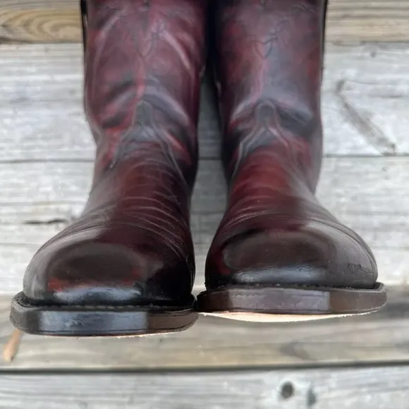Lucchese Classics Ox Blood Brown Label Italian Goat Skin Roper BOOTS 9.5 E