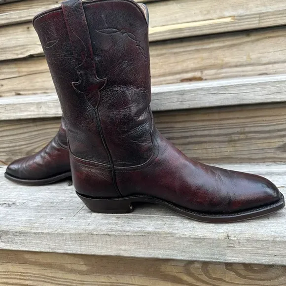 Lucchese Classics Ox Blood Brown Label Italian Goat Skin Roper BOOTS 9.5 E