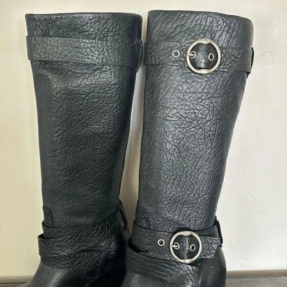 Lucky Brand Candice Y2K Black Leather Pull On Boots Women’s Size 7.5 EUC