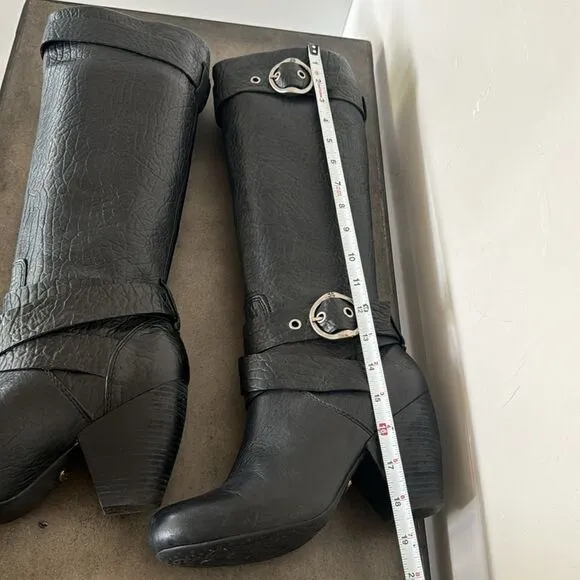 Lucky Brand Candice Y2K Black Leather Pull On Boots Women’s Size 7.5 EUC