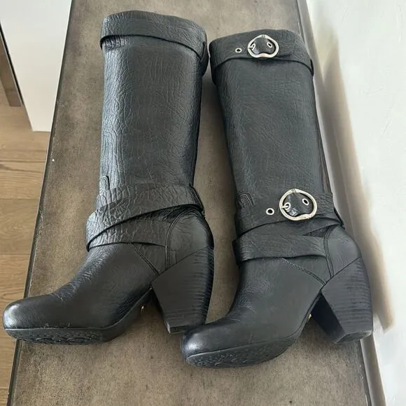 Lucky Brand Candice Y2K Black Leather Pull On Boots Women’s Size 7.5 EUC