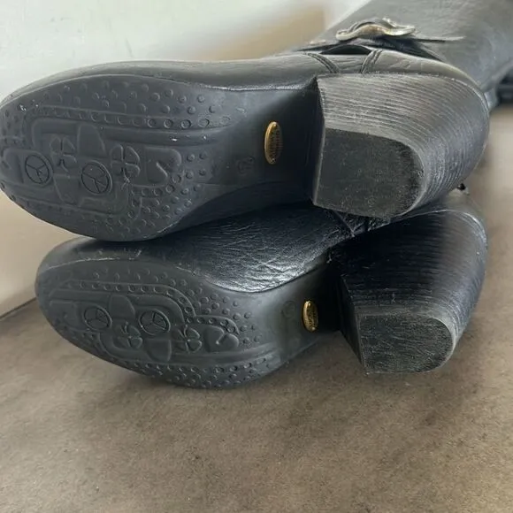Lucky Brand Candice Y2K Black Leather Pull On Boots Women’s Size 7.5 EUC