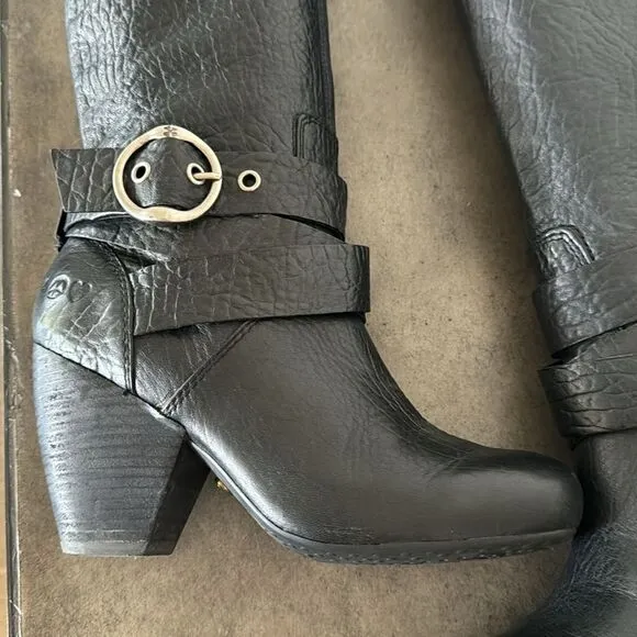 Lucky Brand Candice Y2K Black Leather Pull On Boots Women’s Size 7.5 EUC