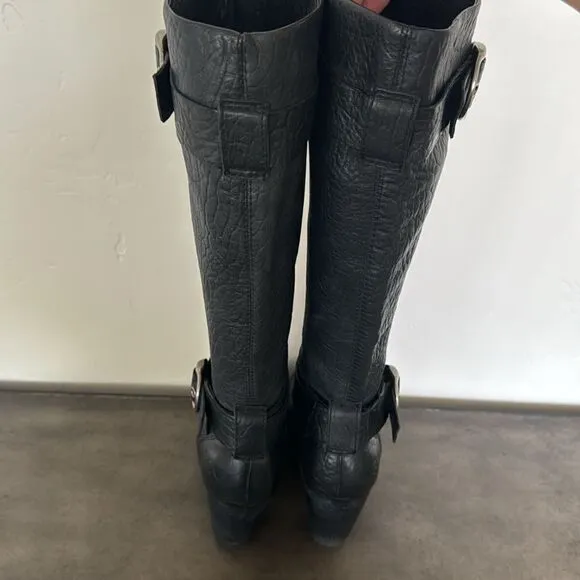 Lucky Brand Candice Y2K Black Leather Pull On Boots Women’s Size 7.5 EUC