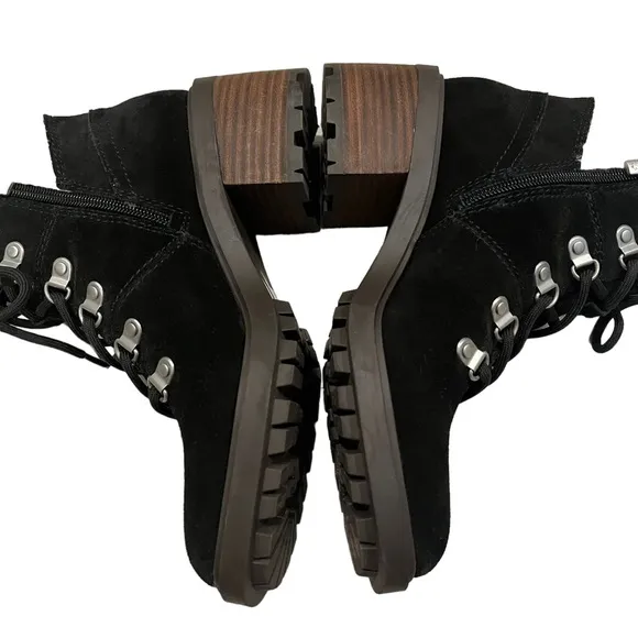 Lucky Brand Demia Black Suede Lug Sole Combat &amp; Lace-Up Boots, Sz 6