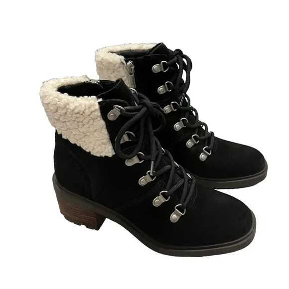 Lucky Brand Demia Black Suede Lug Sole Combat &amp; Lace-Up Boots, Sz 6